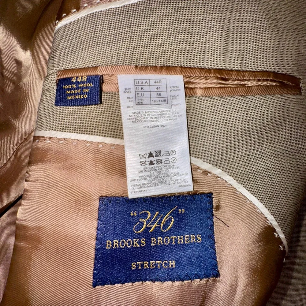 Brooks Brothers 346 Men's 44R Wool Blazer Tan 2 Button Sport Coat Jacket
